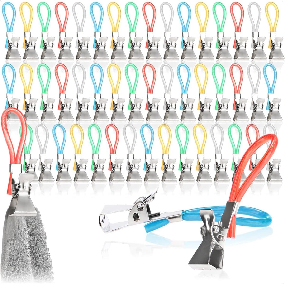 50 handdoekhouderclips voor badkamer en keuken - kleurrijke kunststof en metaal clips voor handdoeken en pannenlappen — afbeelding 1