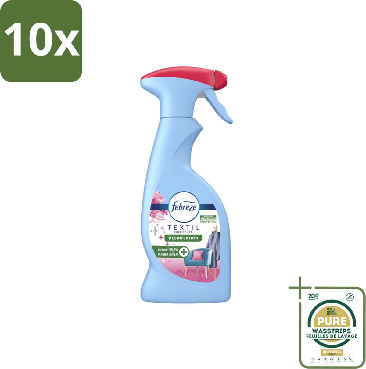 10 x Febreze – Textielspray – Roze Anjers – 375 ml - Wasstrips - Textielgeur - Textielverzorging - Geurverwijdering - Textielspray - Roze Anjers — afbeelding 1