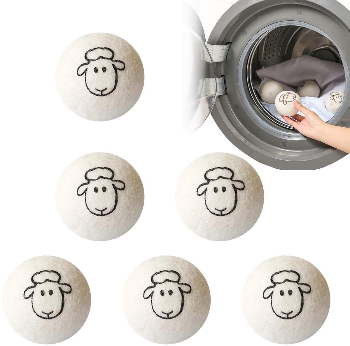 Wool Dryer Balls, vilten ballen voor droger, drogerballen van natuurlijke wol, 6 stuks drogerballen voor wasdroger - ShopVlot — afbeelding 1