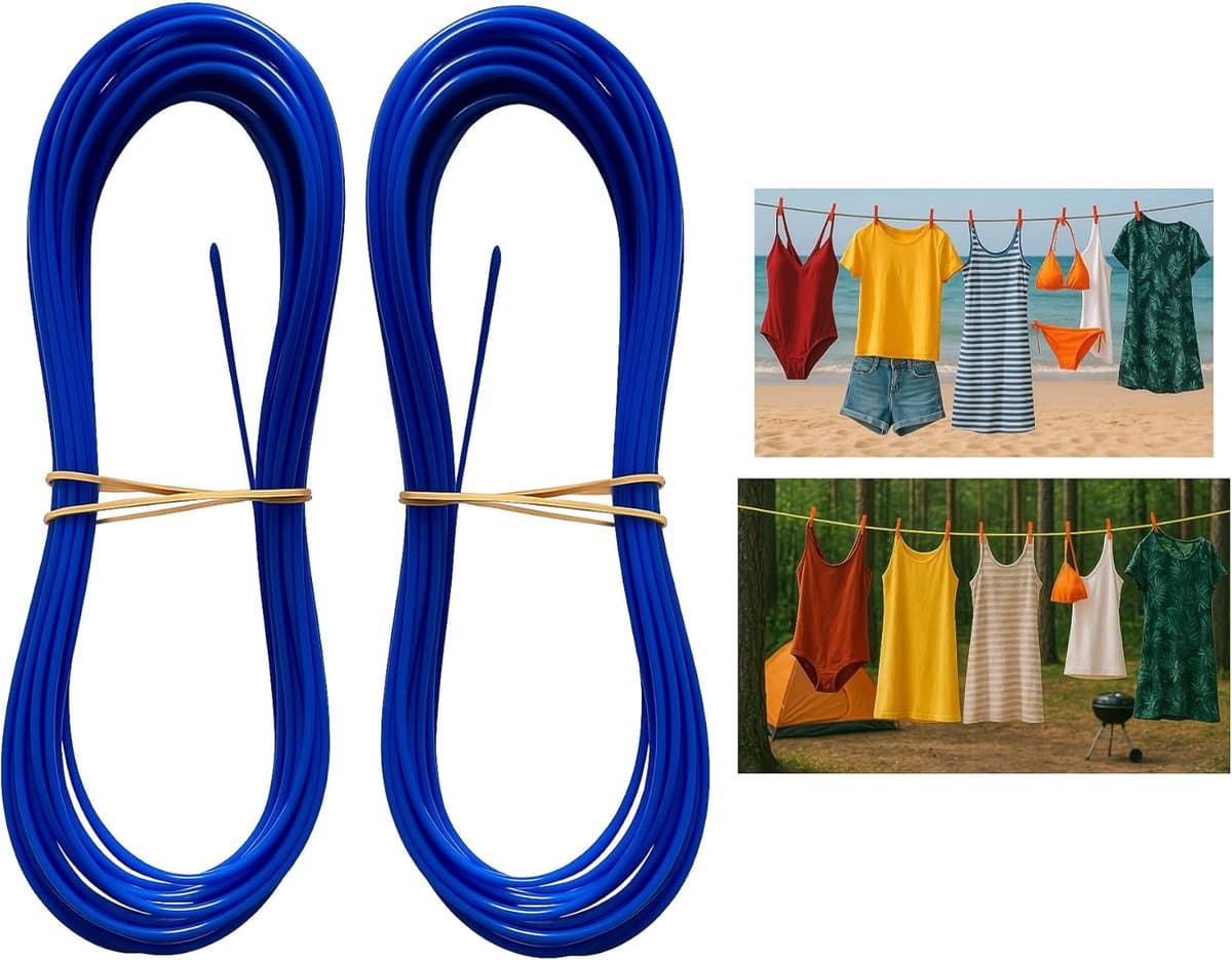 Waslijn 2 mm extra sterk met stalen kern en pvc-ommanteling, perfect voor huis, tuin, camping (blauw, 2000 cm, cm) — afbeelding 1