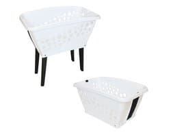 Alpfa – Wasmand – Wasmand Op Poten – Met Inklapbare Poten – Kunststof – Wit – 52 Liter – 69x40x33