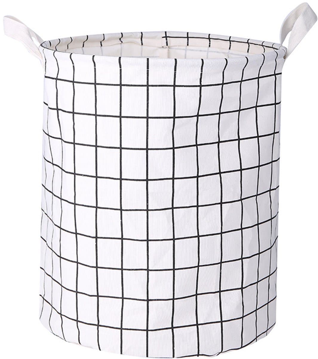 1 stuk - Wasmand - Katoen/linnen wasmand - Opbergemmer - Opbergtas - Opvouwbaar - Katoen/linnen materiaal - Waterdicht - Geschikt voor het opbergen van vuile kleding, speelgoed en huishoudelijke artikelen - 43*35 cm - Wit raster — afbeelding 1