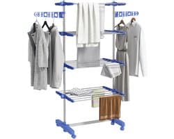 Wasdroger Wasrek 5 verdiepingen, opvouwbaar, One-Klick-System, 142 cm x 55 cm x 172 cm, Blauw + Zilver