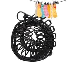 Reis Kledinglijn - Draagbare Waslijn - Kleding Drogen - Met 12 Clips - Tot 380 cm - Zwart