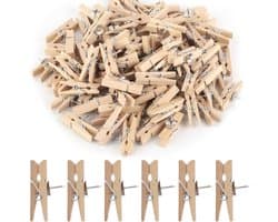 100x Houten Knijpers met Speld - Multifunctionele Prikklemmen voor Foto's, Prikborden en Handwerk