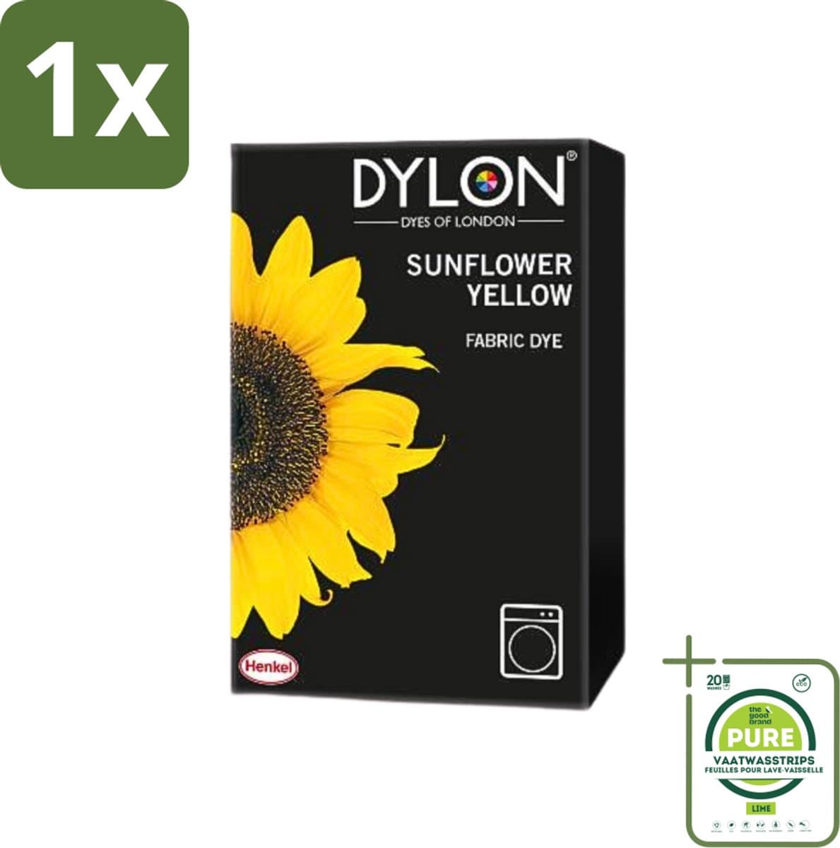 1 x Dylon - Textielverf - Sunflower Yellow - Kleurvaste Textielverf - 350g - Textielverf - Dylon - Gele Verf - Kleurstof - Kleding Verf — afbeelding 1