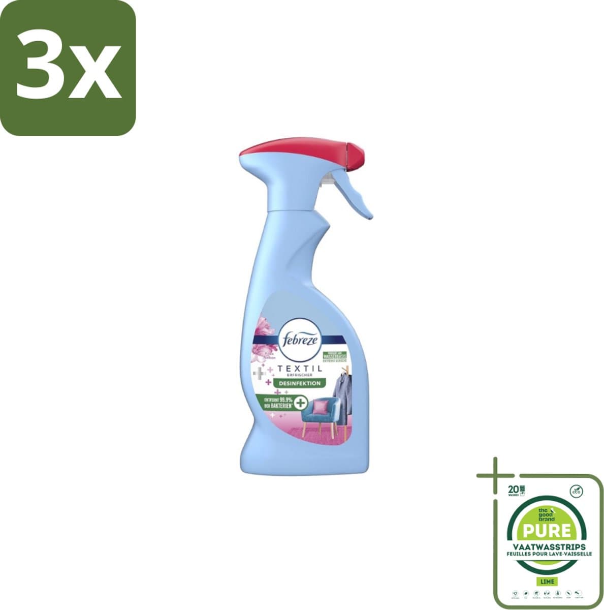 3 x Febreze – Textielspray – Roze Anjers – 375 ml - Grootverpakking - Textielgeur - Textielverzorging - Geurverwijdering - Textielspray - Roze Anjers — afbeelding 1