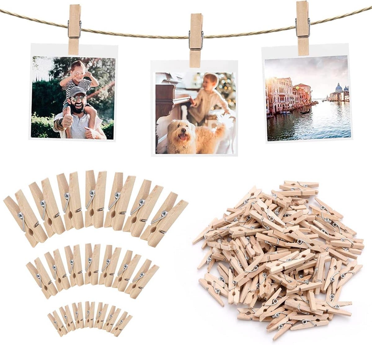150 Mini Houten Wasknijpers Set (2,5/3/3,5 cm) voor Foto's, Knutselen & Decoratie — afbeelding 1