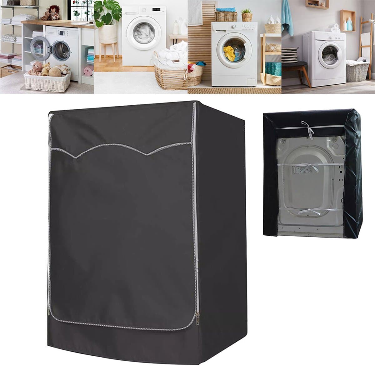 wasmachine hoes - voorlader drogerhoes - waterdicht - stofdicht - zonwerend - Geschikt voor opzet- en droogkasten buiten - geschikt voor de meeste wasmachines en drogers op de markt - 60x60x85 cm - zwart — afbeelding 1