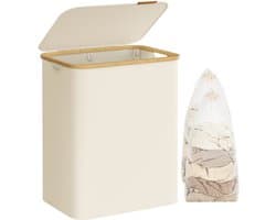 SONGMICS LCB513W01 - Wasmand met 2 Vakken - 130L Inhoud - Opvouwbaar met Deksel en Handvatten — afbeelding 1