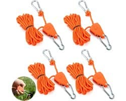 Allecto Plus - Guy ropes pakket van 4 stuks met verstelbare kabelspanner - 4 meter - Windbestendig - Reflecterende scheerlijnen - Geschikt voor tenten en zonnezeilen