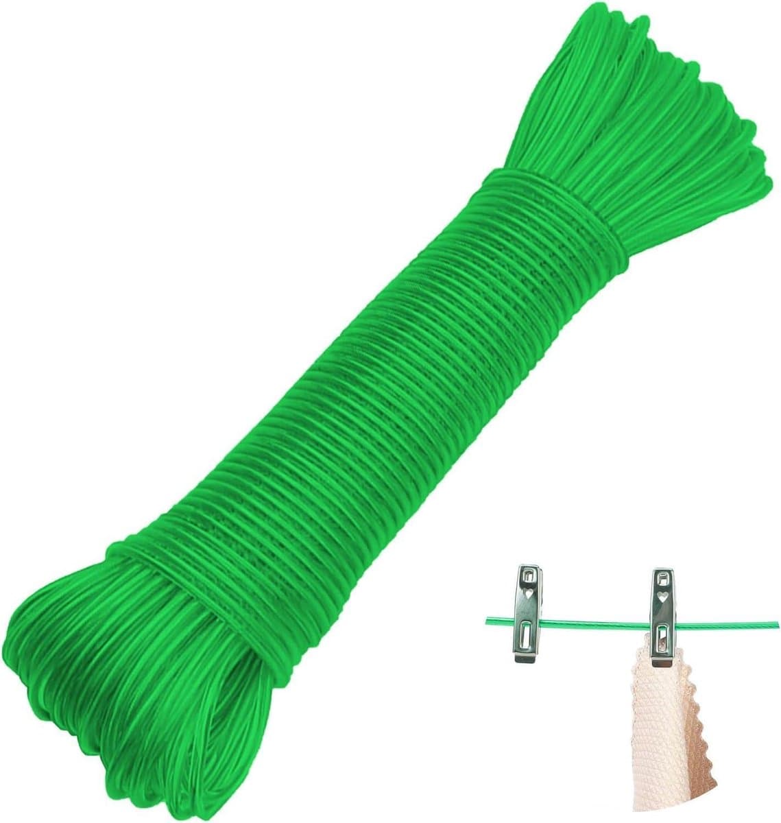Allecto Plus - Waslijn met stalen kern - Heavy duty waslijn voor camping en buiten - Extra sterke scheurvaste waslijn - Voor huishouden, tuin en balkon - Groen - 30 meter — afbeelding 1