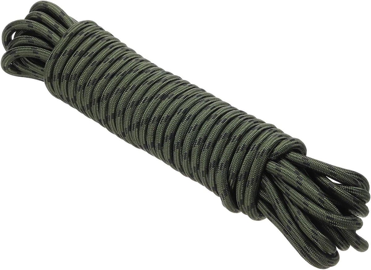Diamantgevlochten Polypropyleen/Nylon Touw - 15 m - Hoge Sterkte - Voor Binnen en Buiten - Camping Boot Kledinglijn 6 mm - Legergroen/Zwart — afbeelding 1