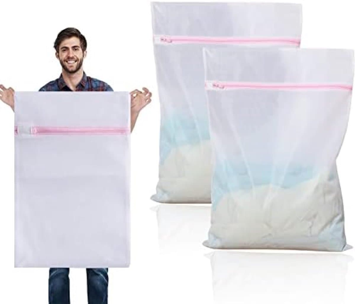 2 stuks extra grote waszakken 60 x 90 cm, XXL wasnet voor wasmachine, geschikt voor gordijnen, jassen, tapijten en badhanddoeken — afbeelding 1