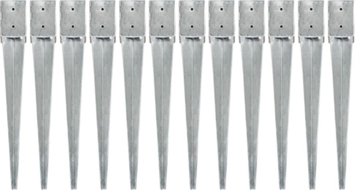 vidaXL - Grondpinnen - 12 - st - 10x10x76 - cm - gegalvaniseerd - staal - zilverkleurig — afbeelding 1