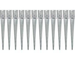 vidaXL - Grondpinnen - 12 - st - 10x10x76 - cm - gegalvaniseerd - staal - zilverkleurig