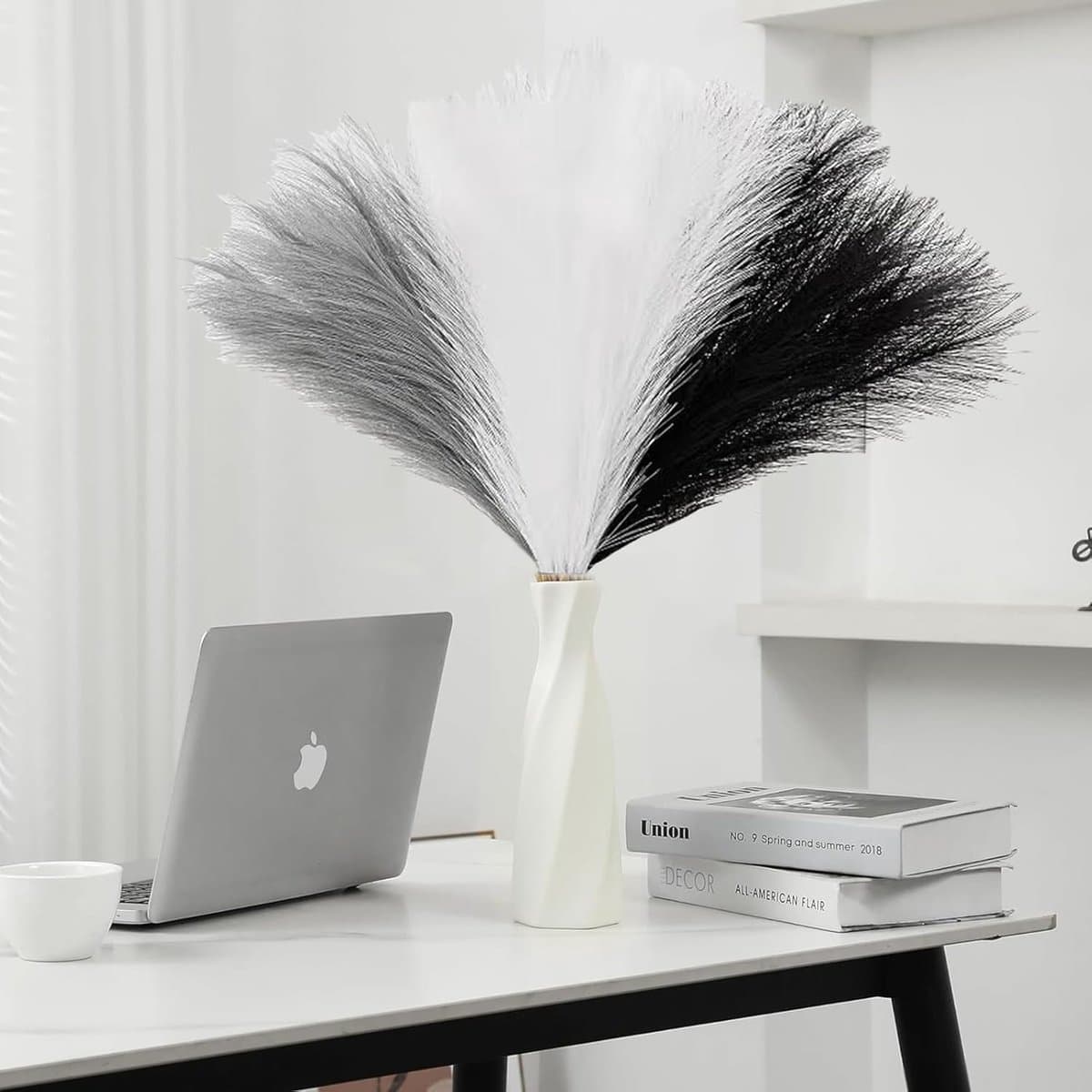 30 stuks 55 cm, pampasgras, kunstdroogbloemen, pampasgras, decoratie, woonkamer, gedroogde bloemen, wollig, boho voor het decoreren van slaapkamer, woonkamer, bruiloft (driekleurig B) — afbeelding 1