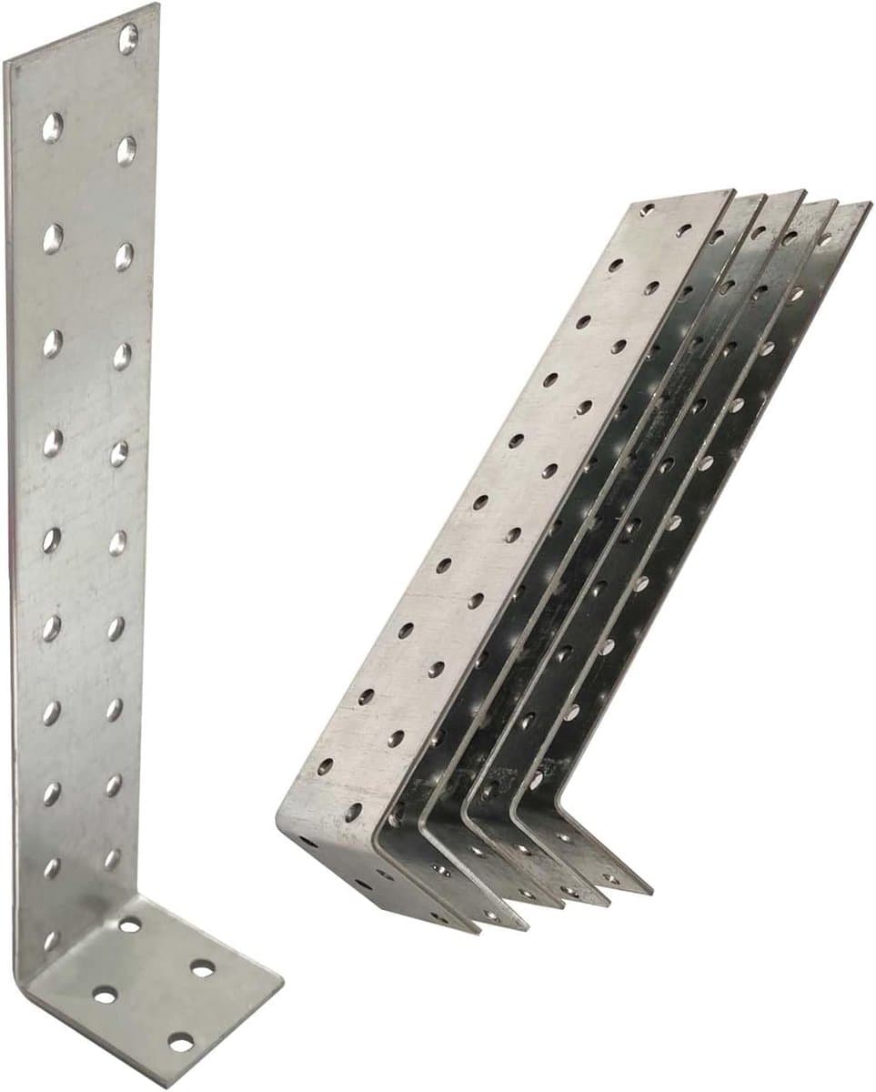SnelShoppen - 5 x Platte Ankers (200x40x40 mm) Hoekverbinding van Gegalvaniseerd Staal, Corrosiebestendig, 24 Gaten, Voor Constructie en Verbouwing — afbeelding 1