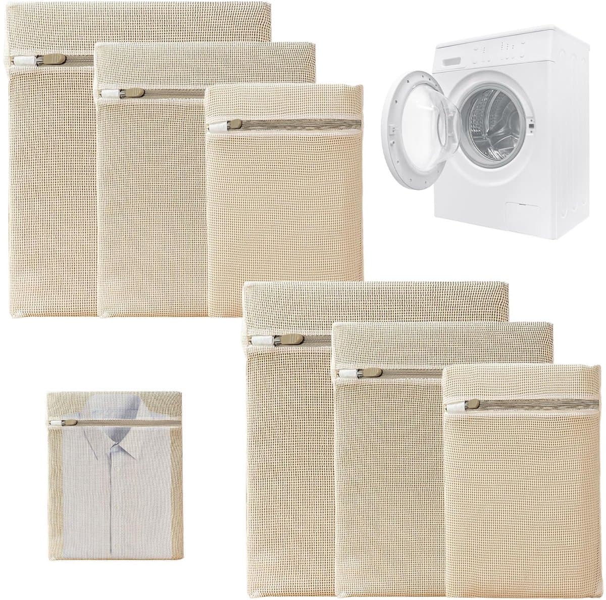 6 stuks premium waszakken van katoen met ritssluiting zonder microplastic, wasnet, waszak voor de wasmachine, reisorganizer, voor vuile was — afbeelding 1