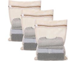 Set van 3 Katoenen Wasnetten 15x12 inch - Ademend Waszak met Stevige Rits voor Delicate Kleding, Ondergoed en Sokken - Ideaal voor Reizen en Wassen