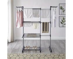 Dailygoods Kledingrek Opvouwbaar droogrek 4-laags met wielen Groot wasrek voor gebruik binnen en buiten