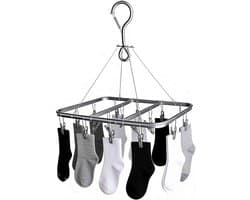Droogrek met 16 clips, opvouwbare sokkendroger van aluminium, 360° draaibaar, hangend wasrek voor badkamer, balkon en camping