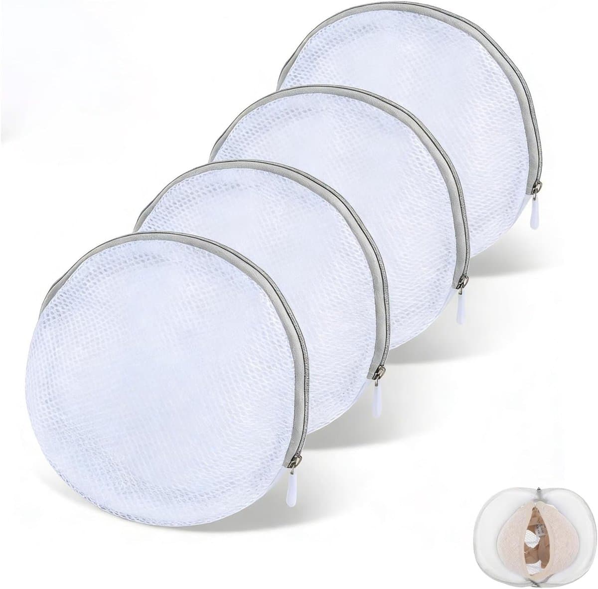 Wasnetten voor beha en ondergoed - 4 halfronde zakken 19 x 17 cm, beschermt delicate kleding in de wasmachine, ideaal voor lingerie en fijne was — afbeelding 1
