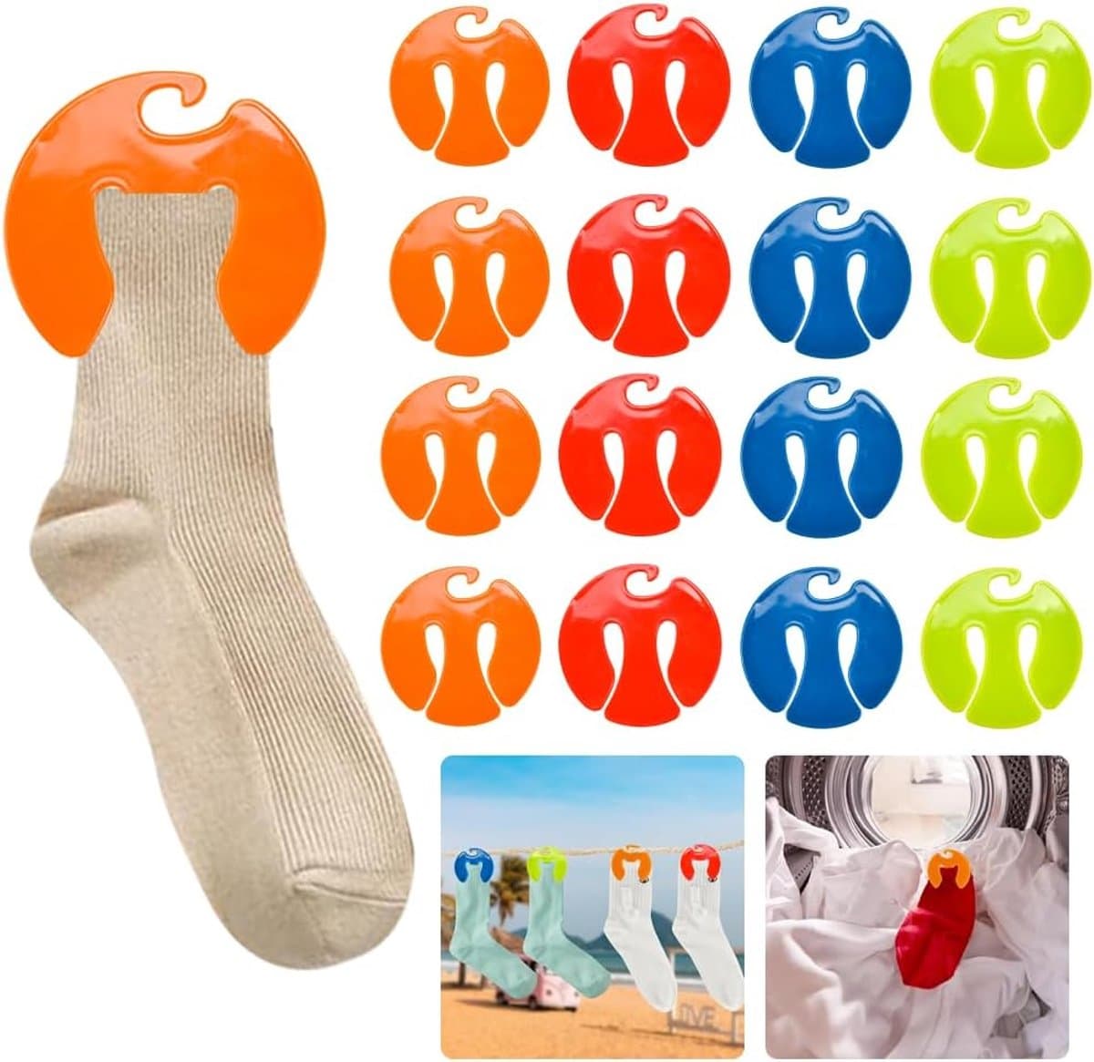 Thijox - 48 Stuks Sokkenklemmen voor Wasmachine, Kunststof Sokkenclips, Wasknijpers voor Sokken in 4 Kleuren, Handige Organizer voor Thuis, Camping en — afbeelding 1