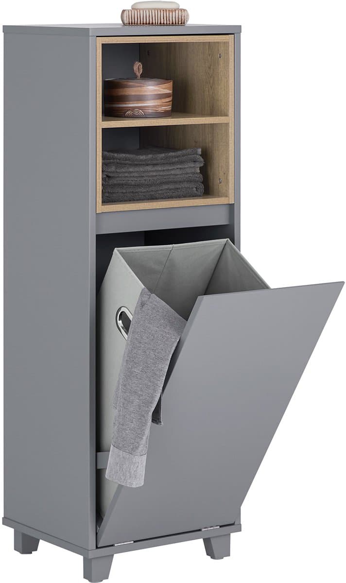Waskast Met Uitklapbare Waszak - 2 Compartimenten - 35x105x30 cm - Badkamergarderobe - Smal Model — afbeelding 1