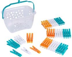 LA028297TQ Ultra Grip roestbestendige wasknijpers met opbergmand voor waslijn, voor gebruik binnen en buiten, 48 stuks, verschillende kleuren, plastic, 23,7 x 12,5 x 13,3 cm
