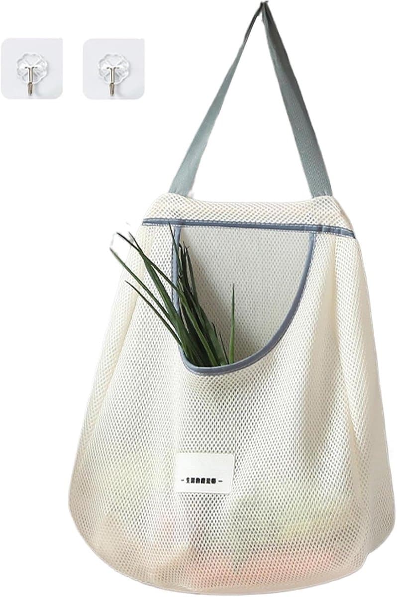 Herbruikbare Mesh Productenzakken - Netzakken Groenten Fruit - Keuken Organiseren - Ademend Materiaal - 45x10x40 cm - Grijs — afbeelding 1