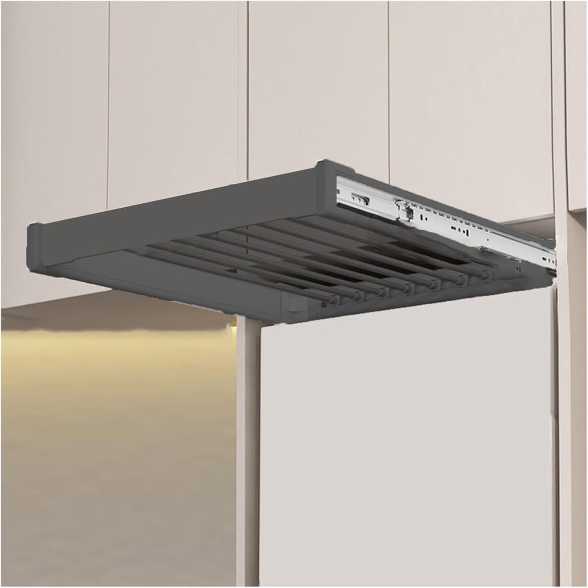 Uittrekbaar Droogrek - Kledingrek Kast - Ruimte Besparen - Stille Demping - 45-120 cm Breed - Aluminiumkleur — afbeelding 1