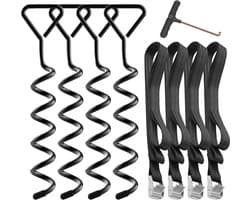 SnelShoppen - Set van 4 grondankers voor trampoline, gegalvaniseerde en roestvrije grondankers, 8 mm staal, 40.5 cm lang, voor tuin, camping, swings,