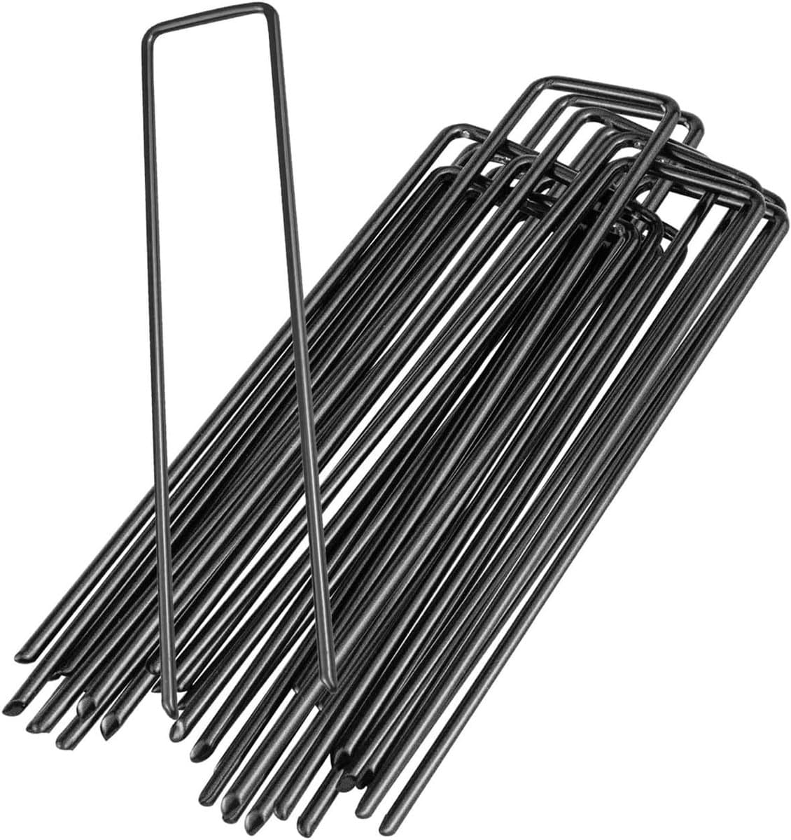 SnelShoppen - 20 Stuks U-vormige Tuinankers voor Bevestigen van Wietdoek, Gronddoeken, Zwart, Gegalvaniseerd Staal, 150mm x 25mm, Roestvrij, Herbruikb — afbeelding 1