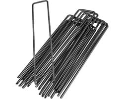 SnelShoppen - 20 Stuks U-vormige Tuinankers voor Bevestigen van Wietdoek, Gronddoeken, Zwart, Gegalvaniseerd Staal, 150mm x 25mm, Roestvrij, Herbruikb
