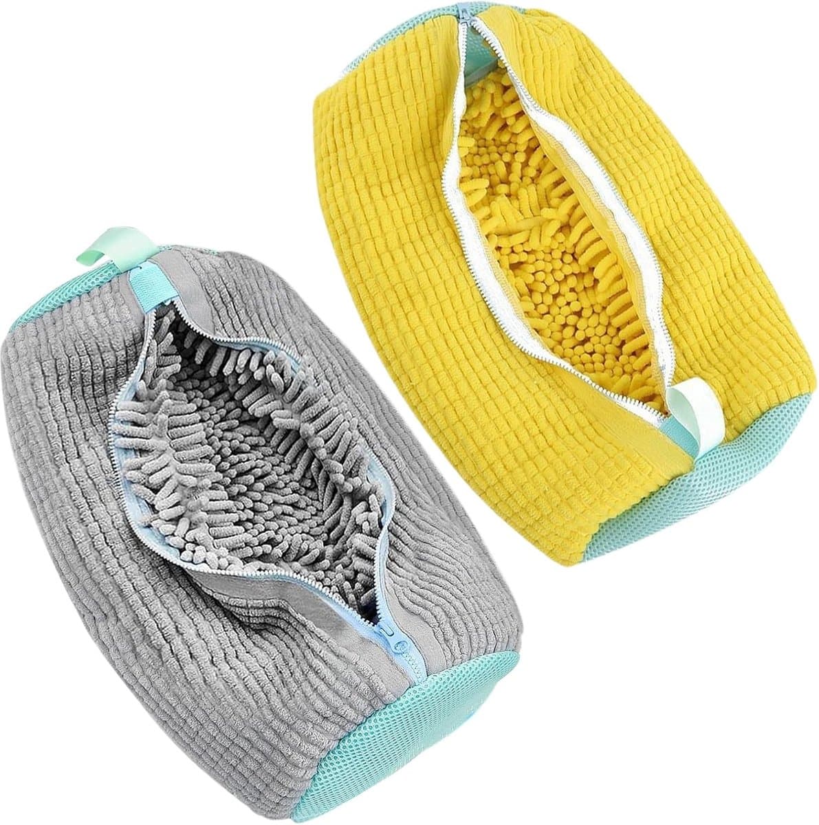 Thijox - Waszak voor schoenen op reis, Schoenentas voor Wasmachine, 2 Stuks, Polyester, Geel en Grijs, Perfect voor Sneakers, Camping en Sport — afbeelding 1