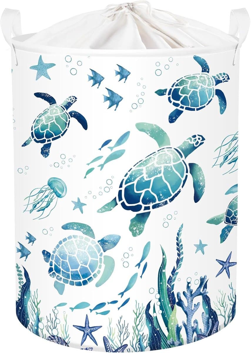 Opvouwbare Zeedierendas voor Wasgoed, Opbergmand voor Speelgoed en Kleding voor Thuis, Blauwe Schildpadden, 63L — afbeelding 1