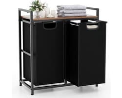 SureDeal® - Wasmand - 2 Vakken - Deksel - 90 Liter - 73x33x72 cm - Was Organizer - Badkamer - Badkamerkast - Kast