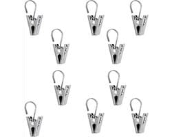 *** 10-delige set Multifunctionele Haakjes voor Gordijnen, Handdoeken en meer - Sterke Metalen Klemmen voor een opgeruimde Badkamer - Ophangen van Gordijnen en Textiel - van Heble® ***