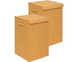 5Five Eureka sorteer wasmand - 2x - 74 liter - okergeel - 37 x 37 x 60 cm - MDF/Polyester stof - met afsluitklep