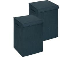 5Five Eureka sorteer wasmand - 2x - 74 liter - smaragd groen - 37 x 37 x 60 cm - MDF/Polyester stof - met afsluitklep