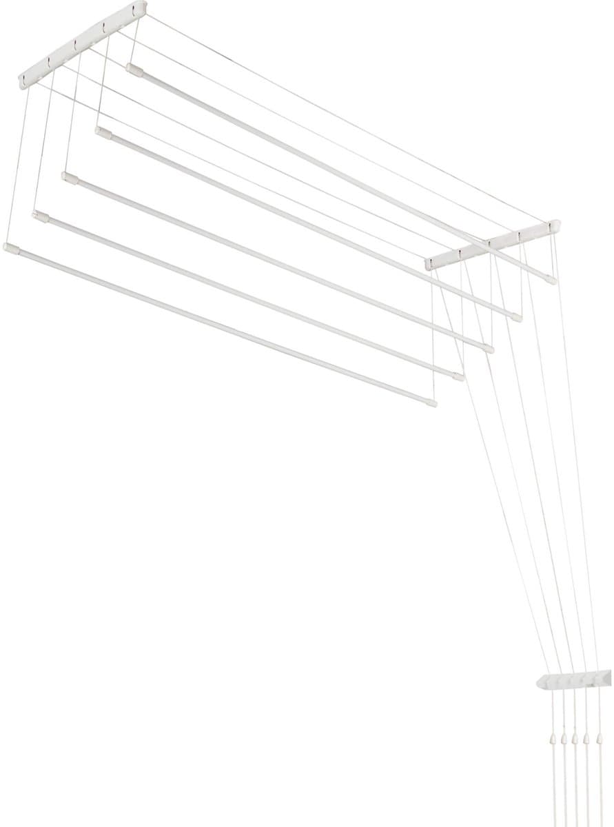 KADAX Plafondwasdroger, wasdroger voor het plafond met 5 stangen, wanddroger met stalen spijlen, plafonddroger, draagvermogen tot 10 kg (wit/130 cm) — afbeelding 1