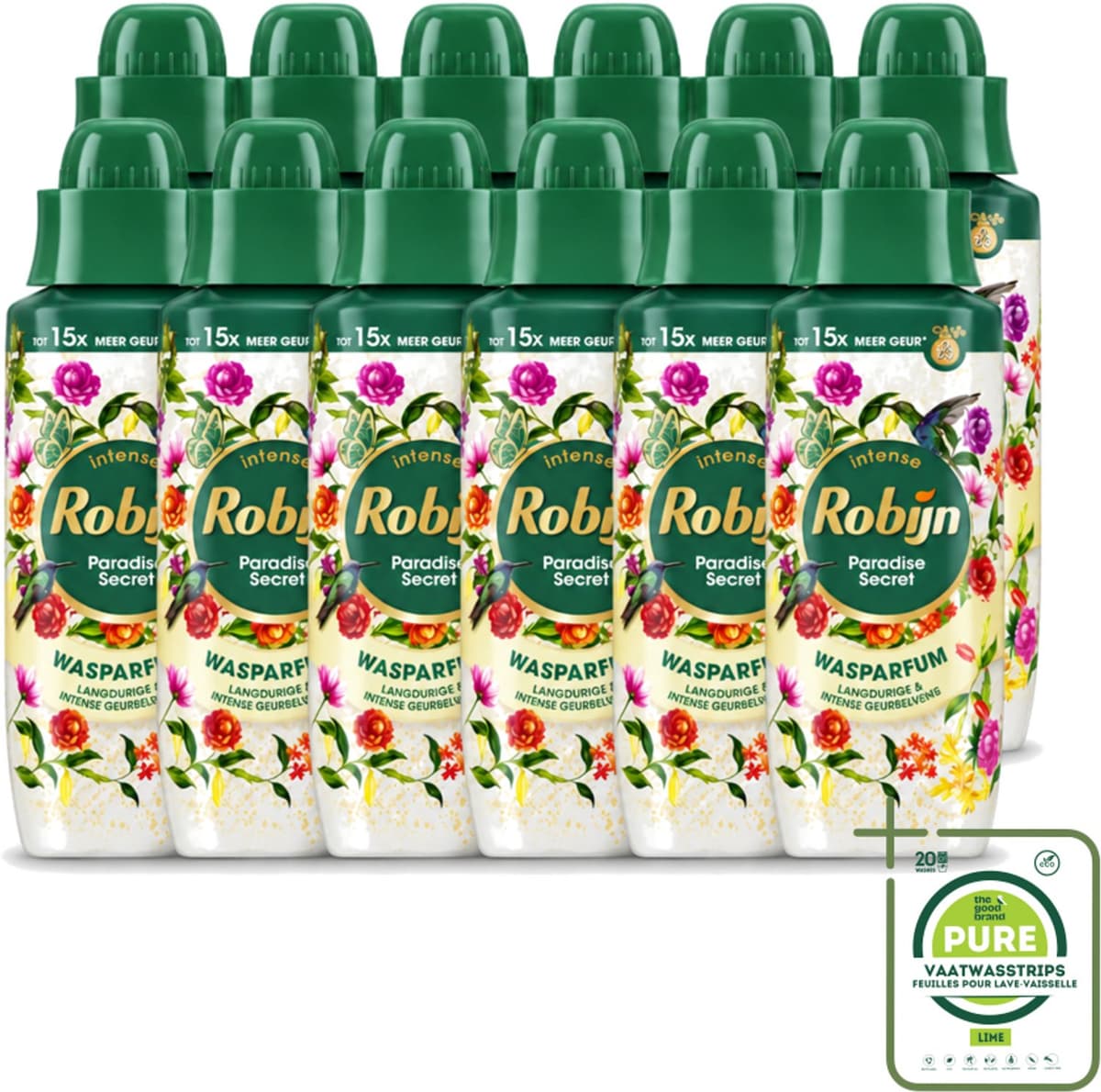 12 x Robijn – Wasparfum – Paradise Secret – 342 ml - Grootverpakking - Vaatwasstrips - Wasparfum - Wasparfum Voor Kleding - Geurboost - Botanische Geur - Wasmiddel — afbeelding 1