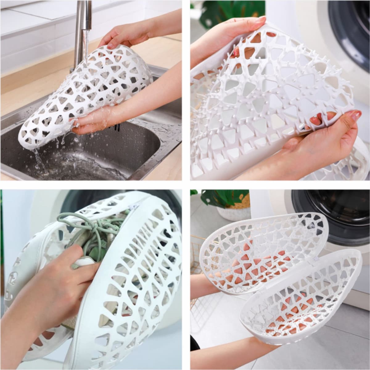 Waszakken 2 stuks, opvouwbare mesh kleding beschermhoes ontworpen in het compartiment, geschikt voor sokken / schoenen wasmachine reinigen, anti-ingewikkelde wassen, elastische wascontainer — afbeelding 1