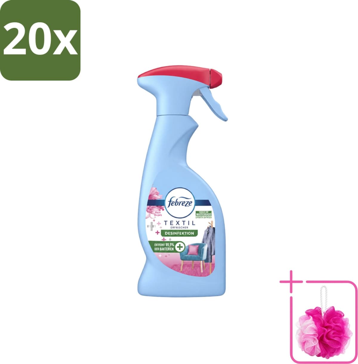 20 x Febreze – Textielspray – Roze Anjers – 375 ml - Bulkverpakking - Textielgeur - Douchemop - Textielverzorging — afbeelding 1