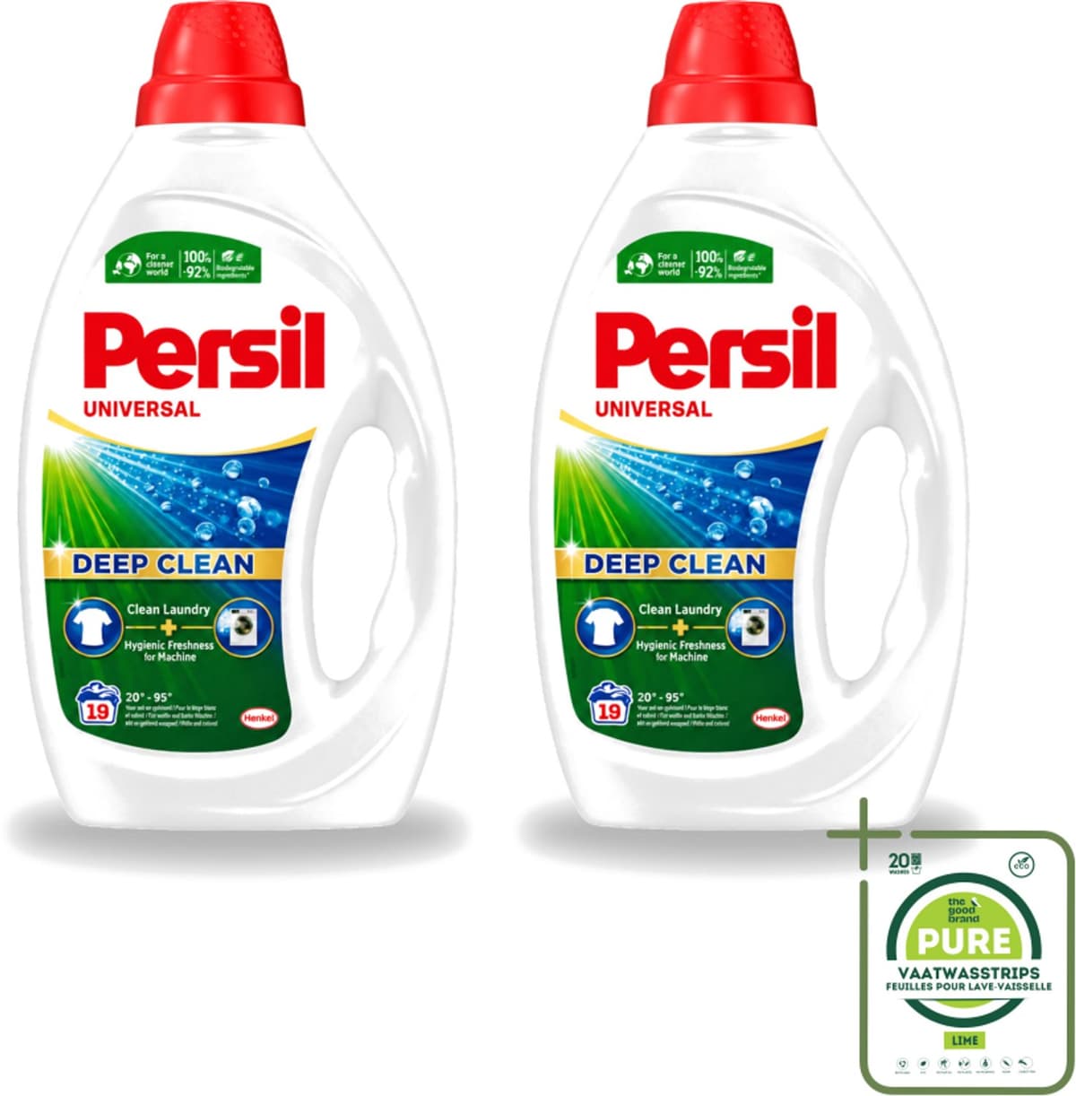 2 x Persil Universal - Deep clean - Vloeibaar Wasmiddel - Witte en Gekleurde Was - 19 Wasbeurten - Grootverpakking - Vaatwasstrips - Wasmiddel - Diepgewas - Vlekverwijdering - Hygiëne - Frisheid — afbeelding 1