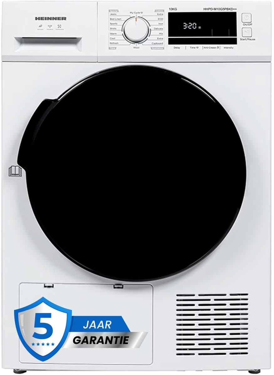 Heinner HHPD-M9G5PBKD++ Warmtepompdroger – 9 kg – 16 Programma’s – Anti-kreuk – Trommelverlichting – LED-display – Wit – 5 Jaar Garantie — afbeelding 1