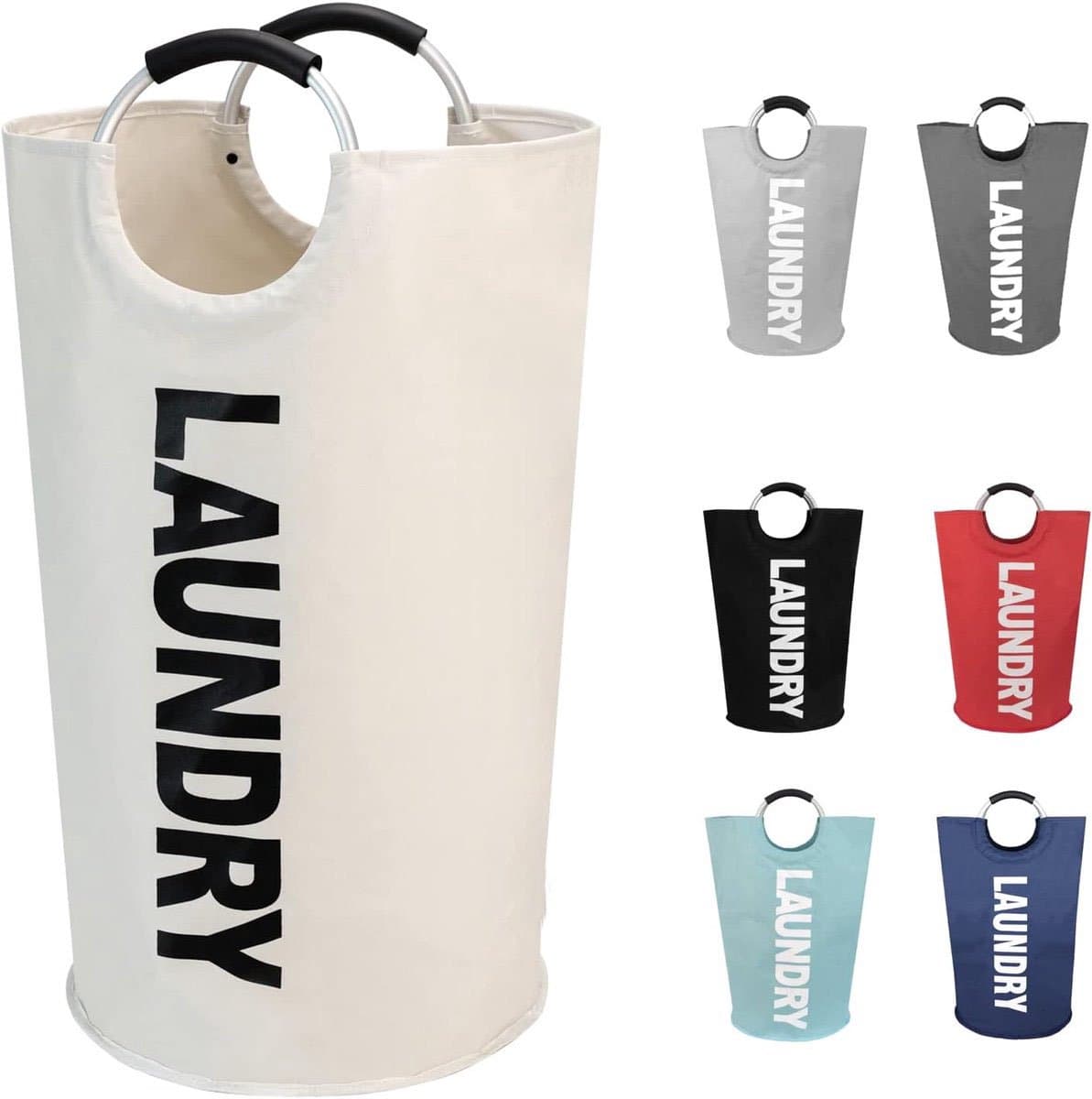 Wasmand-inklapbare wasmand-opbergmanden-camping wasmand-Grote wasmand 115L - Opvouwbare waszak - Onafhankelijke wasmand met hoge voet - Opvouwbare wasemmer -Slijtvast en eenvoudig te reinigen-Waterdicht en geurbestendig-gebroken wit — afbeelding 1