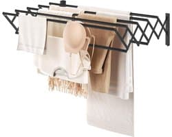 VH Supplies® Wanddroogrek - Hangend Wasrek - Inklapbaar Droogrek - Zwart