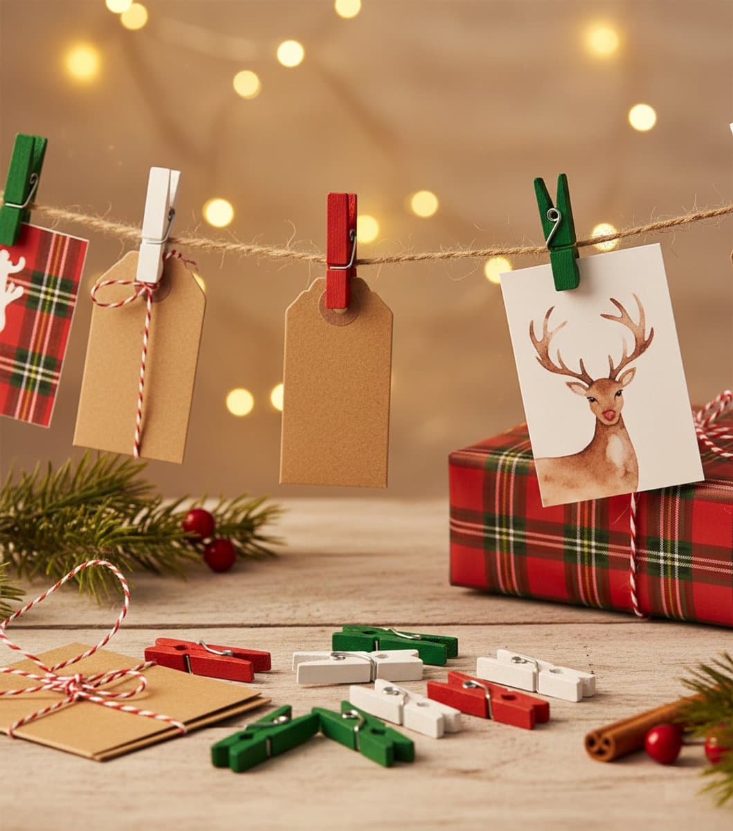 Mini Knijpers Kerst - 24 Houten Knijpertjes Kerstkleuren - Knijpertjes voor Kaarten — afbeelding 1